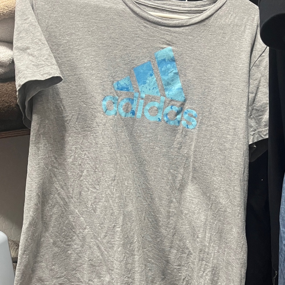 Adidas Gray Tee with Blue Logo